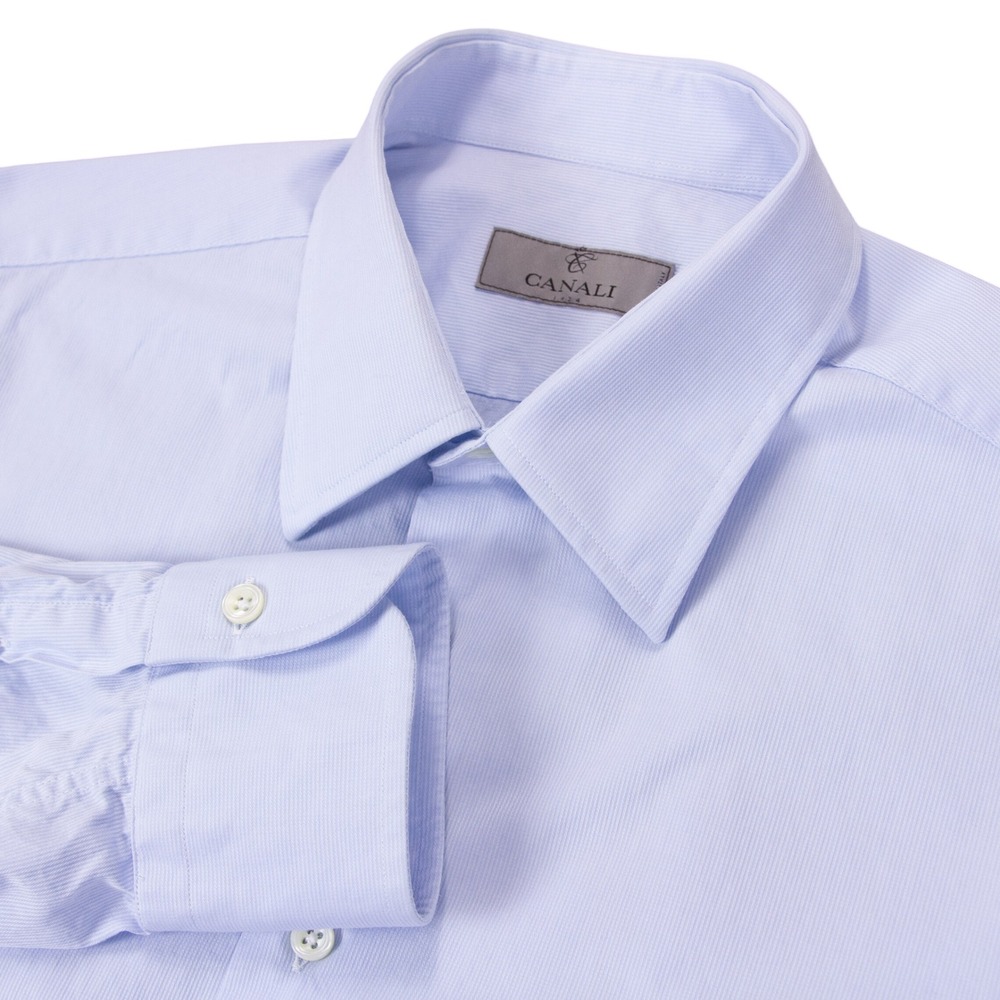 Canali 1934 Mens 16 Light Blue Textured Striped Cotton Dress Shirt Made in Italy